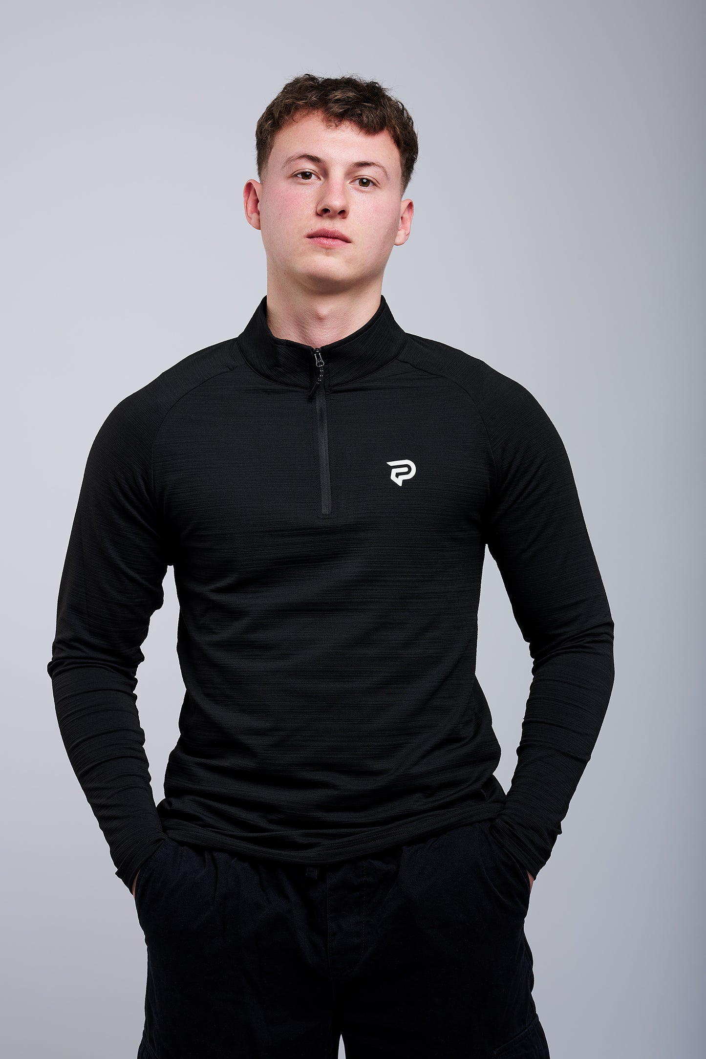 PRXJECT IRON men's black quarter-zip training top – sleek long sleeve performance shirt for gym and fitness workouts