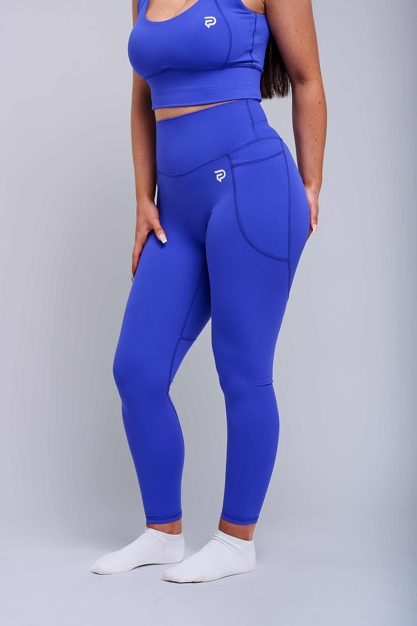 PRXJECT IRON women's blue premium performance gym leggings – high-waisted squat-proof activewear for training and fitness